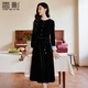 香影赫本風(fēng)黑色仿絲絨連衣裙女2026春季新款木耳邊拼接法式收腰裙 黑色 S 155/80A/85-95斤