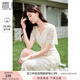 香影（xiangying）v領(lǐng)蕾絲連衣裙女2025夏季新款重工米白色高級感法式鏤空裙子 米色 M