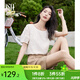 歐莎（OSA）流蘇剪花短袖襯衫女夏新款肌理感寬松氣質(zhì)輕薄雪紡衫上衣女洋氣 杏色 L