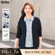 MsShe【通勤拼接條紋襯衫假兩件針織上衣】大碼女裝2025秋裝胖mm 長(zhǎng)袖-藏青藍(lán)色現(xiàn)貨 2XL