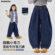 優(yōu)優(yōu)1點(diǎn)（Yoyo one）女童牛仔褲春秋款休閑褲子兒童彎刀褲2025秋裝闊腿褲 13236藍色彎刀牛仔褲 150 150cm