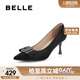 百麗尖頭細跟高跟鞋女24秋牛皮革氣質(zhì)通勤單鞋A3T1DCQ4 黑色 37