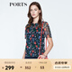 PORTS寶姿 新品商場同款女裝 夏季新品紅花藍(lán)屋荷葉邊領(lǐng)上衣 丈青印花 S (4)