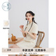 紫涵（ZIHAN）紫涵新中式刺繡旗袍裙女夏季輕國風(fēng)收腰立領(lǐng)泡泡袖連衣裙 白芷 L