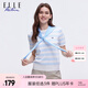 ELLE ACTIVE七夕情人節(jié)禮物T恤披肩條紋毛織女透氣冰爽短袖可拆卸撞色針織衫 白/藍(lán)色 2XL
