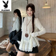 花花公子（PLAYBOY）新品大碼胖mm韓版半高領(lǐng)刺繡蕾絲花邊長(cháng)袖T恤女秋季內搭修身顯瘦 杏色-旗艦款 XL _115-130斤