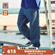 VISION STREET WEAR 休閑寬松潮流闊腿褲美式高街百搭款老爹褲牛仔褲男女同款 牛仔藍 XS