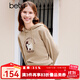 百圖betu女裝冬新款衛衣減齡毛巾繡圖案字母連帽加絨衛衣2310T44 卡其色 M