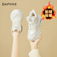 DAPHNE達芙妮厚底老爹鞋女鞋冬季加絨新款小白鞋休閑小個(gè)子增高雪地棉鞋 米白色 加絨 跟高7.5cm 38 (240mm) 標準碼