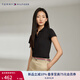 TOMMY HILFIGER【五?？邸肯募九b珠地網(wǎng)眼優(yōu)雅通勤純色條紋修身短袖T恤POLO 黑色BDS S (推薦：90-105斤)