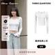 THREE QUARTERS黑色露肩鉆鏈性感女上衣長袖T恤 白色 S