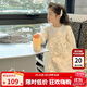 圖圖小象女童連衣裙2025秋新款兒童蕾絲提花泡泡袖裙子公主裙 杏色 130