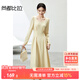 尚都比拉紅色方領(lǐng)連衣裙女春秋氣質(zhì)高級(jí)感內(nèi)搭打底裙子中長(zhǎng)款 杏黃色 M 