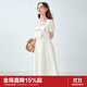 樂(lè )町蝴蝶結方領(lǐng)白色長(cháng)裙顯瘦塔克設計純欲收腰連衣裙 白色（現貨） XS