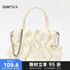 三福手提包秋季溫婉甜美法式緞面褶皺菜籃子包時(shí)尚女包498588 象牙白 小