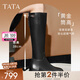 他她（TATA）靴子女超模靴騎士靴秋冬新款大筒圍長靴加絨女靴子新款7TGA1DG4 7TGA1DG4黑色（銀色清冷扣） 35