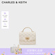 CHARLES&KEITH25秋季新品菱格鏈條手提斜挎包小方包包女包七夕禮物CK2-50701608 Cream奶白色 S