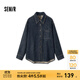 森馬（Semir）牛仔襯衫女冬中長(zhǎng)款保暖寬松雪尼爾格紋襯衣潮酷復(fù)古鹽系衣服 牛仔黃泥染80325 S