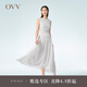 OVV2023春夏新款女裝肌理感面料拼接薄紗壓褶A字休閑無(wú)袖連衣裙 米白（凈色）09 S