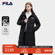 FILA 斐護科技|斐樂(lè )女裝長(cháng)款羽絨服冬季休閑簡(jiǎn)約連帽保暖羽絨外套 正黑色-BK 175/92A/XL