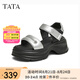 他她（TATA）黑色涼鞋女厚底運(yùn)動(dòng)涼鞋松糕底沙灘涼鞋2025夏新CU601BL5 銀色 35