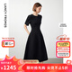朗姿【Basic衣櫥】小香風(fēng)法式赫本風(fēng)波點(diǎn)裙子女夏新款連衣裙 黑色 L