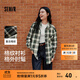 森馬（Semir）長(cháng)袖襯衫女中長(cháng)款慵懶寬松落肩休閑秋季chic復古格紋襯衣潮流 綠黑色調00449 M