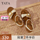 他她（TATA）法式坡跟涼鞋女鞋度假風一字帶涼鞋2025夏季新款7MYA1BL5 米白 36