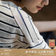 旅途原品 漢麻長款t恤女條紋原創(chuàng)設計女裝圓領短袖藍白紋秋季寬松開叉本心 藍白條 L-XL(170cm)