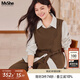 MsShe【復古磨毛三件套裝】大碼女裝2025秋裝胖mm馬甲襯衫闊腿褲 拿鐵色現貨 3XL