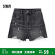 森馬（Semir）牛仔褲女寬松美式熱褲酷颯風(fēng)夏街頭毛邊短褲復(fù)古辣妹103324122010