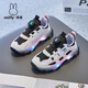 米菲童鞋女童運動(dòng)鞋春秋新款燈鞋旋轉扣時(shí)尚休閑百搭發(fā)光鞋小童跑步鞋 白黑粉 29 鞋內長(cháng)18.6cm