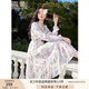 香影雪紡碎花連衣裙女2025秋季新款超好看絕美燙金顯瘦收腰仙女裙 米色 L