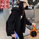 JEZE山東即墨酒紅色加絨衛衣寬松連帽拉鏈開(kāi)衫外套女秋冬款大碼上衣潮 H00000*黑色2(加絨) 2XL 【建議135-160斤】