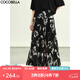 COCOBELLA國(guó)風(fēng)水墨手繪印花超大擺半身裙女夏手工捏褶長(zhǎng)裙HS3108 風(fēng)荷游墨 L