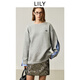 LILY2025秋新款女裝設計感條紋拼接寬松休閑圓領(lǐng)百搭通勤衛衣上衣 501灰色 M