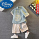 迪士尼（Disney）兒童漢服夏季純棉男童古裝表演唐裝中國周歲套裝棉麻短袖寶寶禮服 淺藍色 120