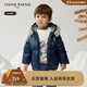 Teenie Weenie Kids小熊童裝冬季男寶毛領(lǐng)連帽保暖鵝絨短款羽絨服 藏青色 100cm