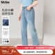 MsShe【MS】大碼女裝2025夏裝水洗顯瘦開叉腳口彈力舒適九分牛仔褲 牛仔淺藍(lán)色現(xiàn)貨 3XL