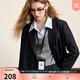 三彩2025秋季新款休閑西裝外套雙排扣簡約正肩小西服寬松氣質(zhì)M 藏青色 L