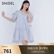 SNIDEL春夏甜美V領(lǐng)泡泡袖鏤空刺繡公主連衣裙SWFO241310 藍色 S （0）