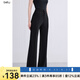 betu女裝2025秋季新款休閑微喇褲早八通勤必備喇叭褲女2508T72 黑色 L
