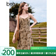 百圖betu女裝秋季新款連衣裙曠野美拉德印花吊帶裙裙子女2409T87 咖啡色 M