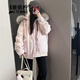 鹿依檸連帽大毛領(lǐng)羽絨棉服女2025冬季新款韓版時(shí)尚加厚工裝派克服棉襖女 粉色 M