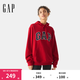 Gap男女裝2025春季新款貼布繡logo連帽衫衛衣經(jīng)典上衣美版 紅色 868460 XS 美碼 S亞洲碼175/88A