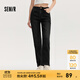 森馬（Semir）牛仔|森柔牛仔褲女復古簡(jiǎn)約長(cháng)褲休閑秋季半松緊腰直筒褲通勤 牛仔水洗黑98201 L