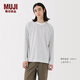 無印良品（MUJI）男式 天竺編織 圓領長袖T恤 男士打底衫男款男裝25年秋季 白色條紋 M （170/92A）