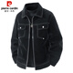 皮爾卡丹（pierre cardin）外套男秋冬季翻領(lǐng)復古工裝夾克男多口袋休閑保暖上衣 黑色 4XL
