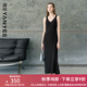 顏域時尚V領無袖吊帶連衣裙女2025春季新款顯瘦A字裙百搭黑色長裙 黑色 XL