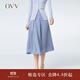 OVV春夏熱賣(mài)女裝舒適柔軟簡(jiǎn)潔爽滑垂墜飄逸不規則A字半裙 藍灰（凈色）53 S
